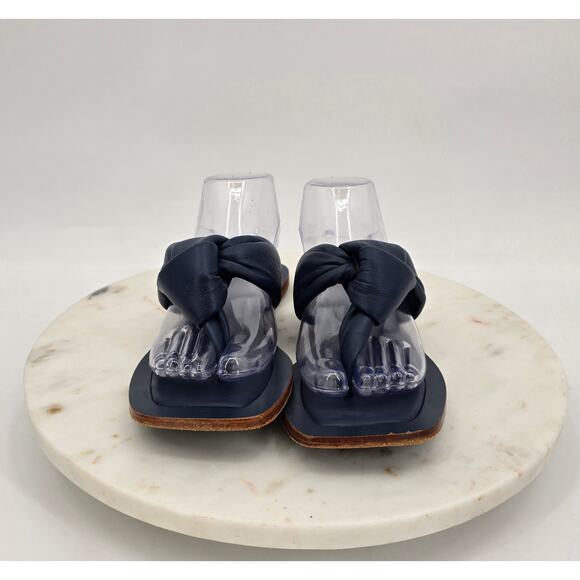 Maeve (Anthropologie) Puffy Knotted Leather1 Toe-Loop Sandals | Navy | - Picture 2 of 9